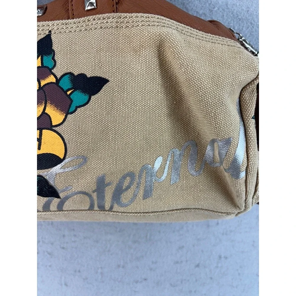 Ed Hardy Satchel Bag Tan Tattoo Graphic Rhinestone Love Eternal Y2K Retro